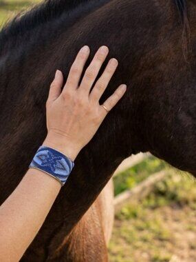 Beaded Cuff Bracelet Blue Western